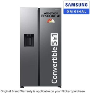 Samsung 633L Side by Side Refrigerator | 3 Star | WiFi & AI | Convertible 5-in-1 | Ice & Water Dispenser | RS78CG8543S9HL